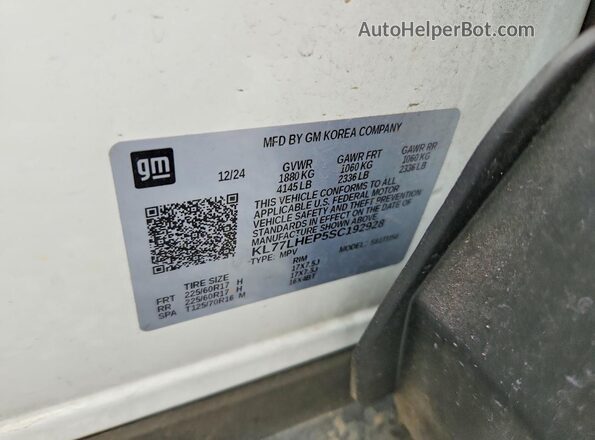 KL77LHEP5SC192928 2025 CHEVROLET TRAX White 360 interior view