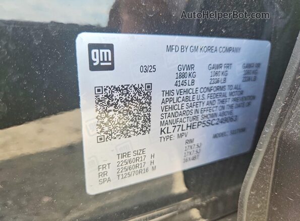 KL77LHEP5SC249063 2025 CHEVROLET TRAX Black Widok naklejki z numerem VIN