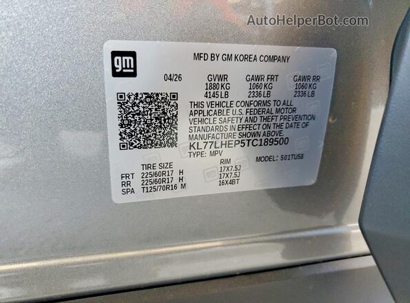 KL77LHEP5TC189500 2026 CHEVROLET TRAX Gray Widok komory silnika