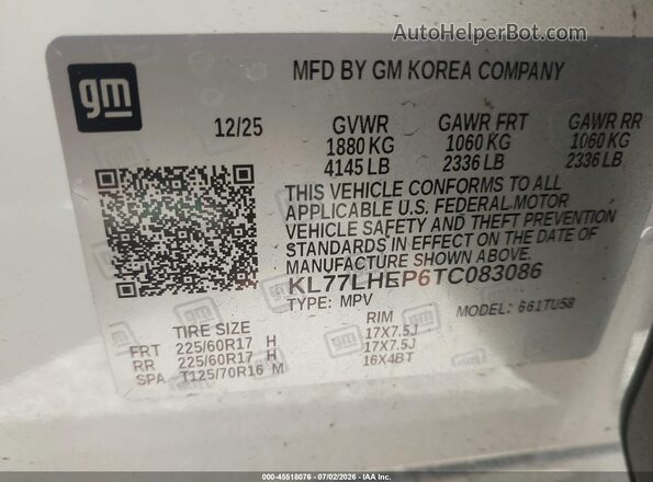 KL77LHEP6TC083086 2026 CHEVROLET TRAX White Engine compartment view