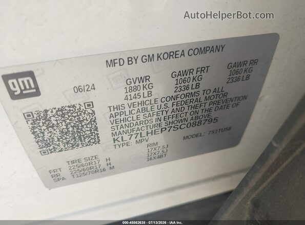 KL77LHEP7SC088795 2025 CHEVROLET TRAX Белый Вид подкапотного пространства
