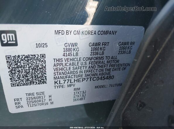 KL77LHEP7TC045480 2026 CHEVROLET TRAX Green Շարժիչի բաժամունքի տեսք