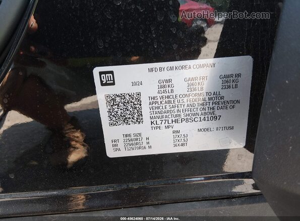 KL77LHEP8SC141097 2025 CHEVROLET TRAX Black Vista del compartimento del motor