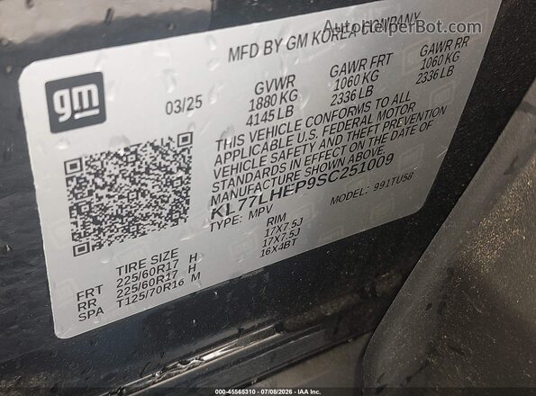 KL77LHEP9SC251009 2025 CHEVROLET TRAX Black Engine compartment view