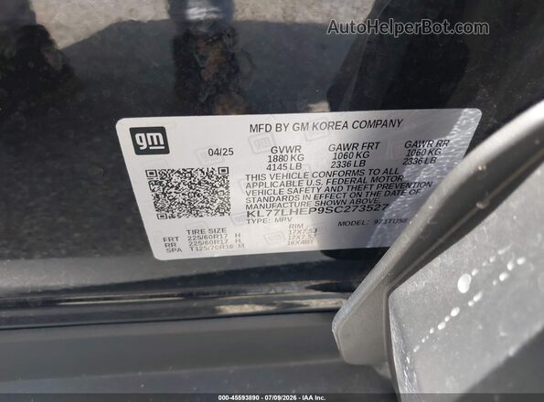 KL77LHEP9SC273527 2025 CHEVROLET TRAX Черный Вид подкапотного пространства