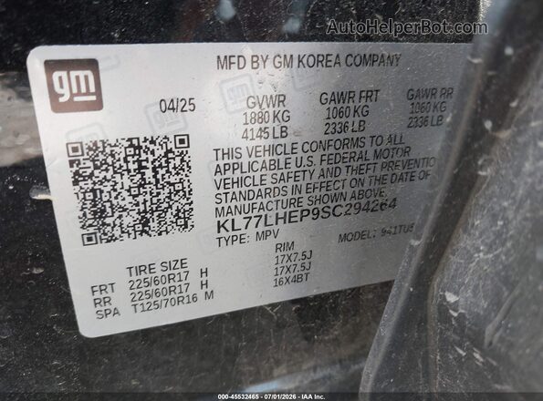KL77LHEP9SC294264 2025 CHEVROLET TRAX Черный Вид подкапотного пространства