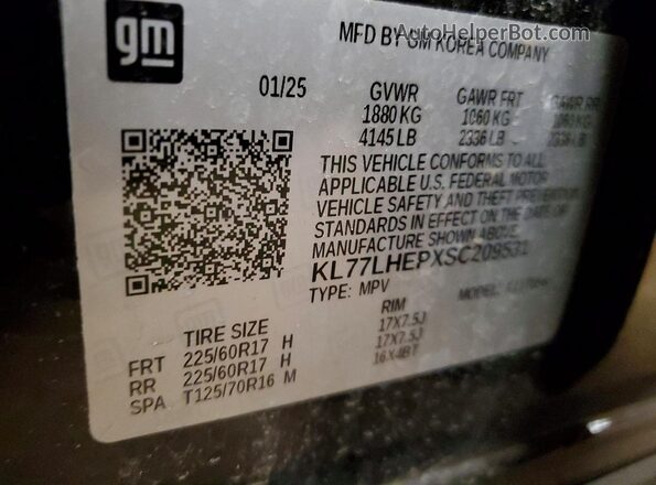 KL77LHEPXSC209531 2025 CHEVROLET TRAX Black Widok wnętrza 360 stopni