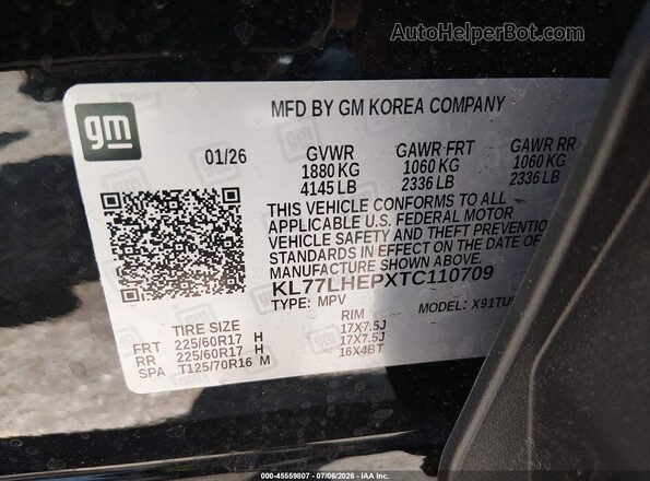 KL77LHEPXTC110709 2026 CHEVROLET TRAX Black Engine compartment view