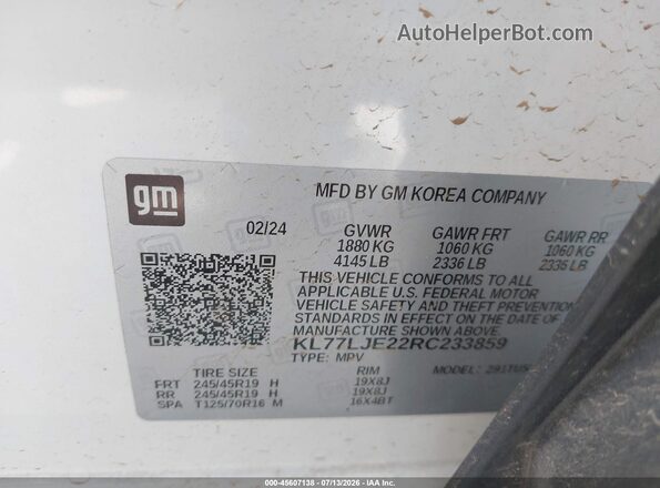 KL77LJE22RC233859 2024 CHEVROLET TRAX White Շարժիչի բաժամունքի տեսք