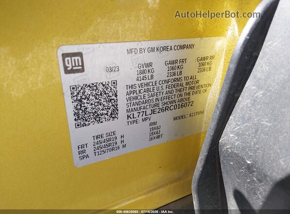 KL77LJE26RC016072 2024 CHEVROLET TRAX Yellow ძრავის განყოფილების ხედი
