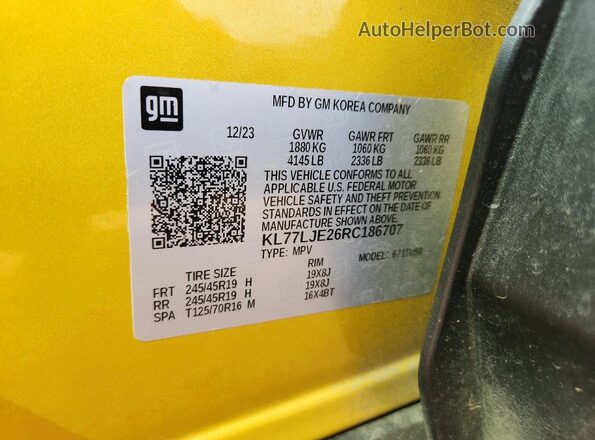 KL77LJE26RC186707 2024 CHEVROLET TRAX Gold VIN კოდის სტიკერის ხედი