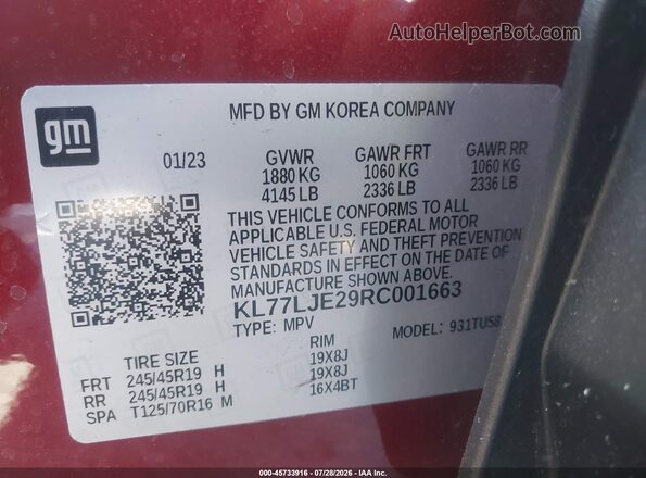 KL77LJE29RC001663 2024 CHEVROLET TRAX Красный Вид подкапотного пространства