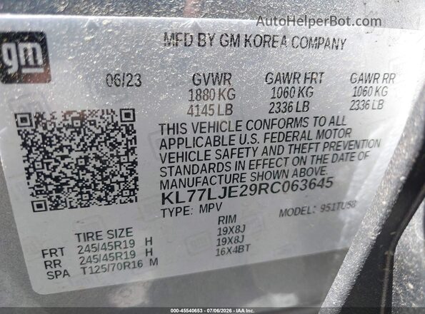 KL77LJE29RC063645 2024 CHEVROLET TRAX Silver Vista del compartimento del motor