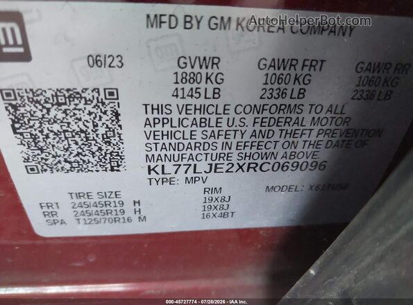 KL77LJE2XRC069096 2024 CHEVROLET TRAX Burgundy ძრავის განყოფილების ხედი