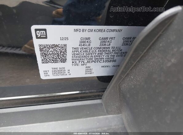 KL77LJEP0TC105896 2026 CHEVROLET TRAX Black Вид підкапотного простору