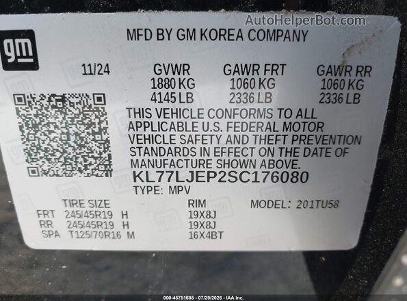 KL77LJEP2SC176080 2025 CHEVROLET TRAX Black Engine compartment view
