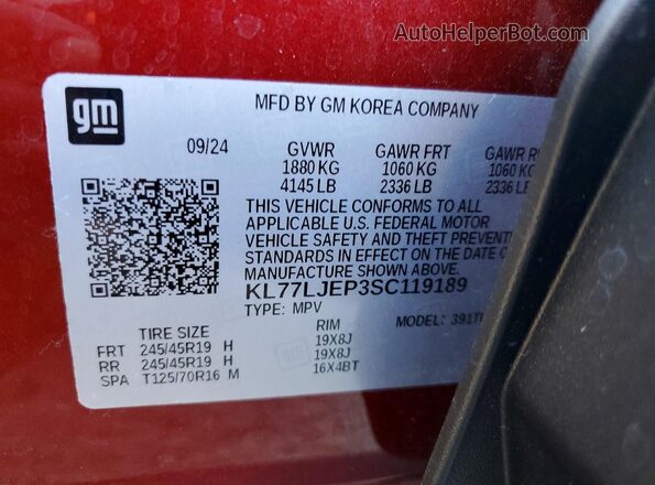 KL77LJEP3SC119189 2025 CHEVROLET TRAX Burgundy Vista del compartimento del motor