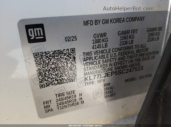 KL77LJEP5SC247515 2025 CHEVROLET TRAX White Engine compartment view