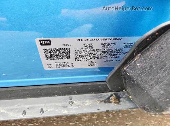 KL77LJEP5SC271443 2025 CHEVROLET TRAX Blue VIN կոդի պիտակի տեսք