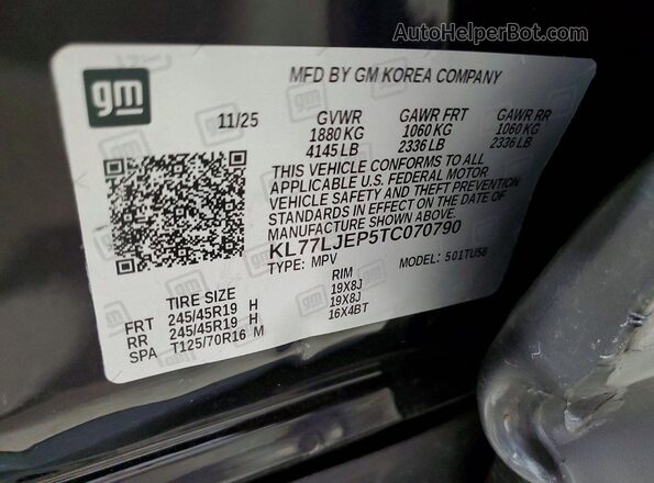 KL77LJEP5TC070790 2026 CHEVROLET TRAX Black VIN კოდის სტიკერის ხედი