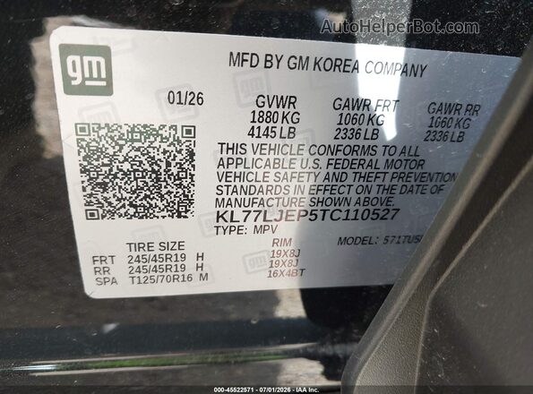 KL77LJEP5TC110527 2026 CHEVROLET TRAX Black ძრავის განყოფილების ხედი