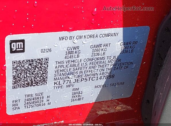 KL77LJEP5TC147898 2026 CHEVROLET TRAX Red Engine compartment view