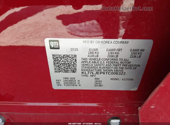 KL77LJEP6TC006323 2026 CHEVROLET TRAX Red Widok komory silnika