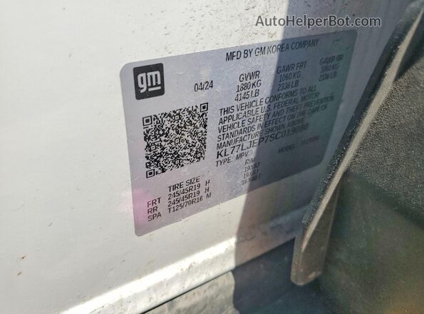 KL77LJEP7SC019080 2025 CHEVROLET TRAX Белый Вид наклейки с VIN-кодом