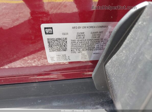 KL77LJEP7SC253803 2025 CHEVROLET TRAX Red ძრავის განყოფილების ხედი