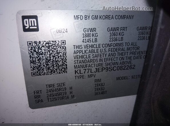 KL77LJEP9SC082262 2025 CHEVROLET TRAX White Vista del compartimento del motor