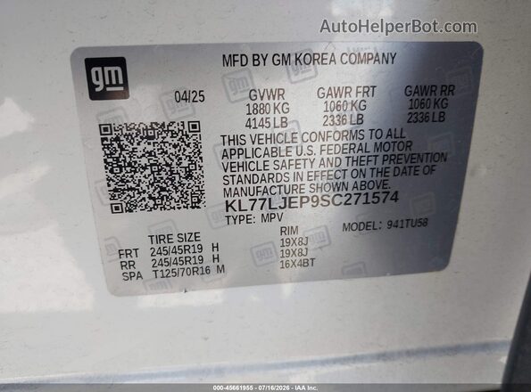 KL77LJEP9SC271574 2025 CHEVROLET TRAX White ძრავის განყოფილების ხედი