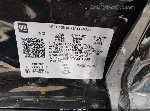 KL77LJEP9TC001990 2026 CHEVROLET TRAX Black Շարժիչի բաժամունքի տեսք