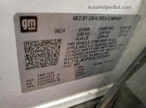 KL77LJEPXSC103488 2025 CHEVROLET TRAX White Vista de la etiqueta del VIN