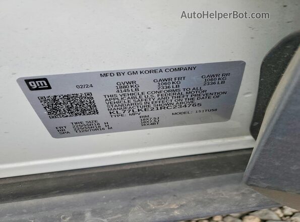 KL77LKE21RC234765 2024 CHEVROLET TRAX White სალონის 360-გრადუსიანი ხედი