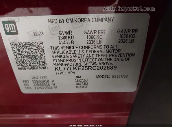 KL77LKE25RC202689 2024 CHEVROLET TRAX Red Вид підкапотного простору