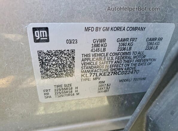 KL77LKE27RC022470 2024 CHEVROLET TRAX Серый Вид подкапотного пространства