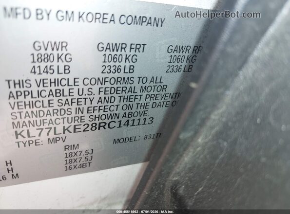 KL77LKE28RC141113 2024 CHEVROLET TRAX White Engine compartment view