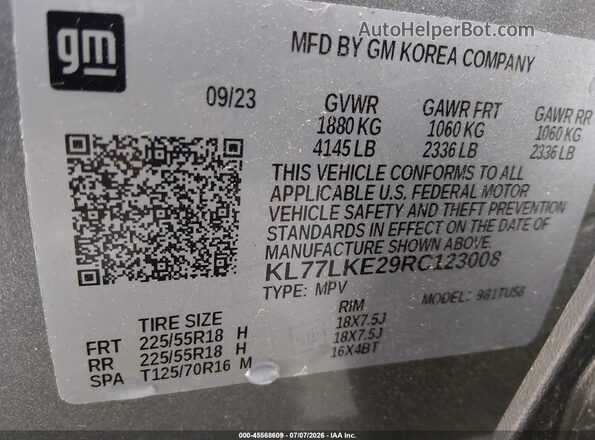 KL77LKE29RC123008 2024 CHEVROLET TRAX Silver Вид підкапотного простору