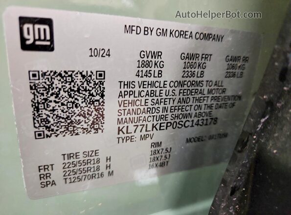KL77LKEP0SC143178 2025 CHEVROLET TRAX Green VIN կոդի պիտակի տեսք