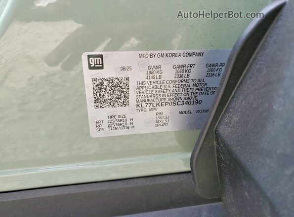 KL77LKEP0SC340190 2025 CHEVROLET TRAX Green Widok wnętrza 360 stopni