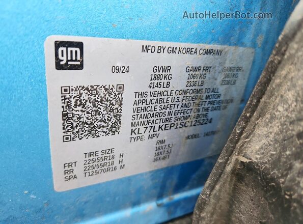 KL77LKEP1SC125224 2025 CHEVROLET TRAX Синий Вид наклейки с VIN-кодом