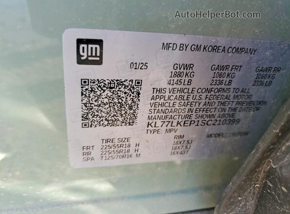 KL77LKEP1SC210399 2025 CHEVROLET TRAX Green Вид наклейки з VIN-кодом