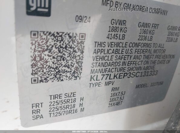KL77LKEP3SC131333 2025 CHEVROLET TRAX White ძრავის განყოფილების ხედი