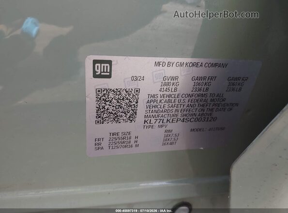 KL77LKEP4SC003120 2025 CHEVROLET TRAX Green Вид підкапотного простору