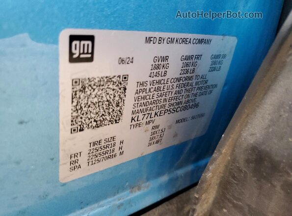 KL77LKEP5SC080496 2025 CHEVROLET TRAX Blue Вид наклейки з VIN-кодом