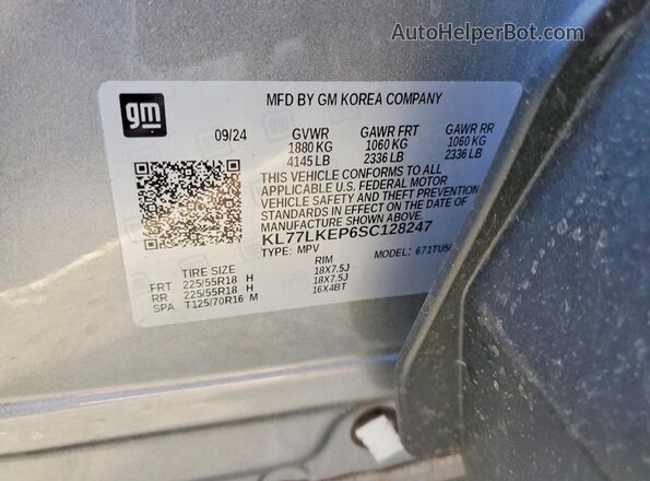 KL77LKEP6SC128247 2025 CHEVROLET TRAX Gray Vista de la etiqueta del VIN