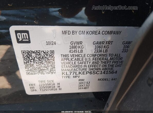 KL77LKEP6SC141564 2025 CHEVROLET TRAX Black Vista del compartimento del motor