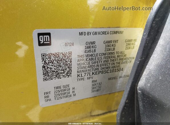 KL77LKEP8SC101504 2025 CHEVROLET TRAX Желтый Вид подкапотного пространства