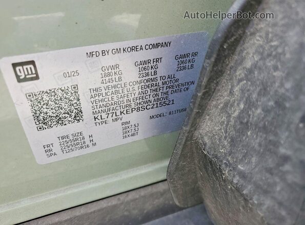 KL77LKEP8SC215521 2025 CHEVROLET TRAX Green Widok naklejki z numerem VIN