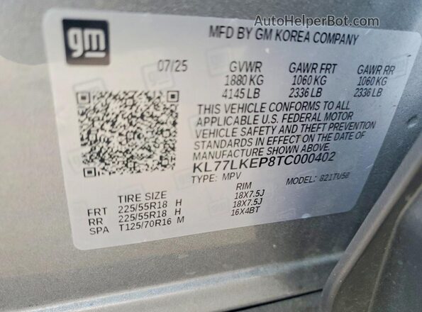 KL77LKEP8TC000402 2026 CHEVROLET TRAX Silver Շարժիչի բաժամունքի տեսք